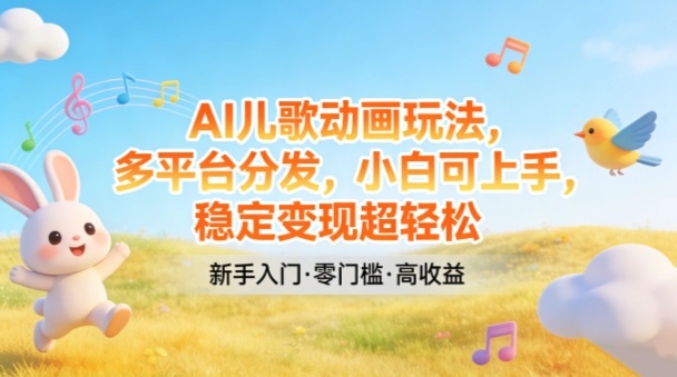 AI儿歌动画玩法，多平台分发，小白可上手，稳定变现超轻松(1)