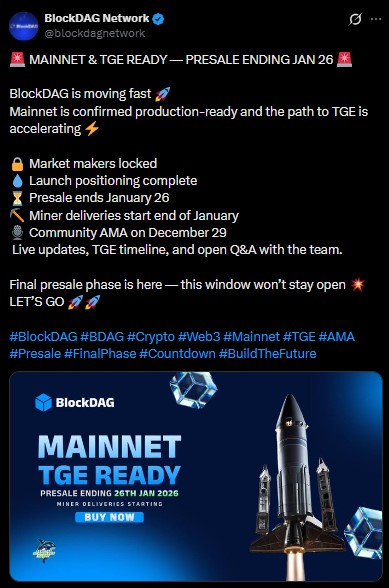 BlockDAG预售截止日期缩短至1月26日：BDAG发布日期2月10日？(2)